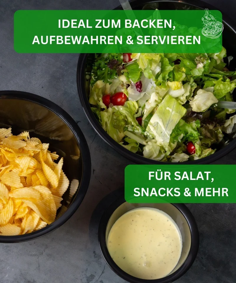 Thiru Salatschüssel 6 oder 8 Teilig 0,6L/1,3L/2,5L/4,4L - mit Deckel, Seiher, Salatbesteck, Spülmaschinenfest