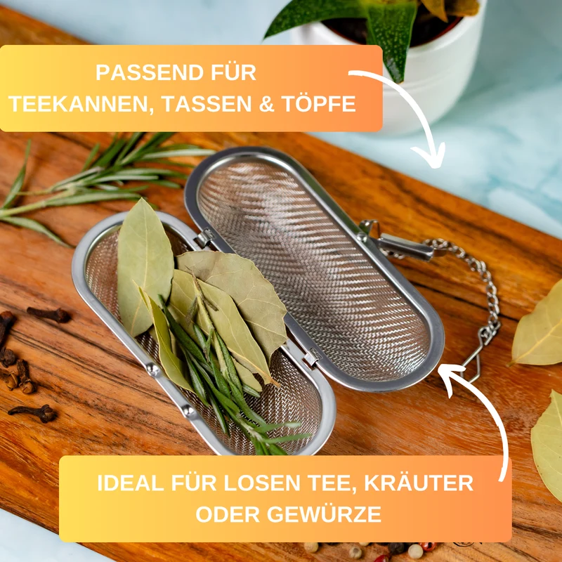 Thiru Teesieb Premium Gewürzsieb Edelstahl für Tassen, Teekannen oder Töpfe