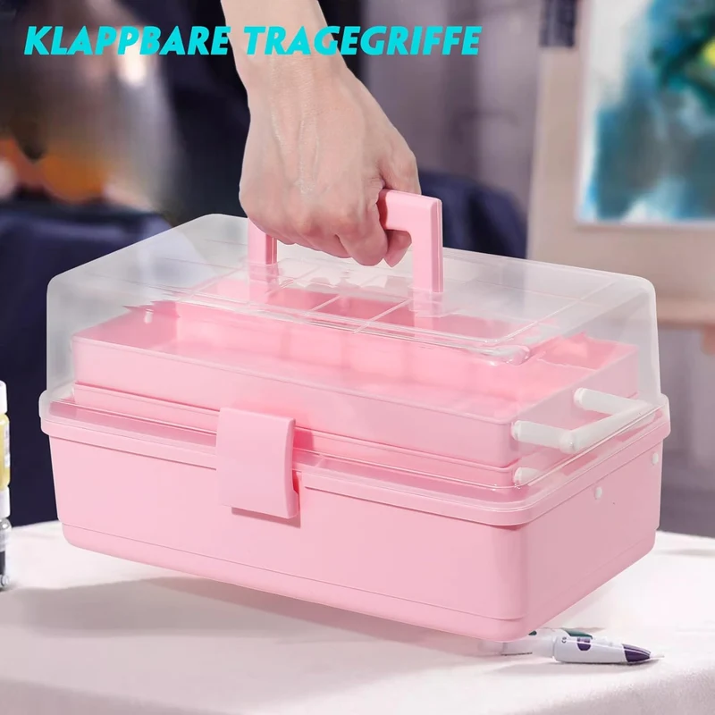 Aufbewahrungsbox mit fächern, Sortierboxen, Nähkasten, Bastelkoffer leer, Medicine Organizer Box, Angelkoffer, Aufbewahrung for Kleinteile, Haargummi (Rosa-31,5cm)