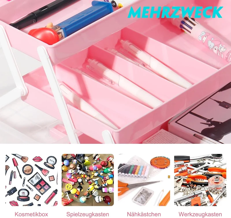 Aufbewahrungsbox mit fächern, Sortierboxen, Nähkasten, Bastelkoffer leer, Medicine Organizer Box, Angelkoffer, Aufbewahrung for Kleinteile, Haargummi (Rosa-31,5cm)