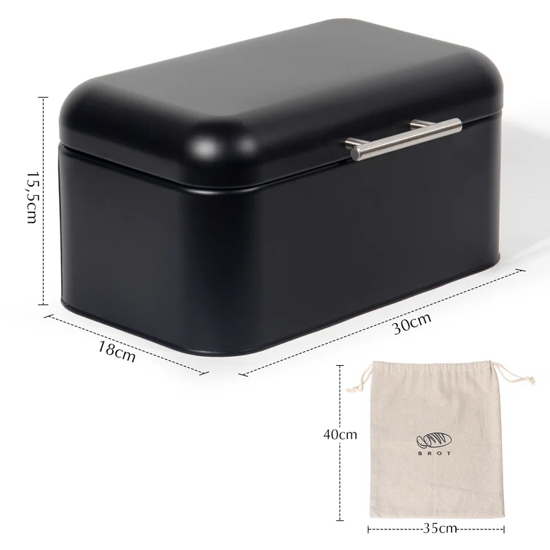 Brotkasten aus Metall, Brot Lange Aufbewahren, Retro Brot Box, Brotaufbewahrungsbox mit Deckel(Schwarz-30cm)