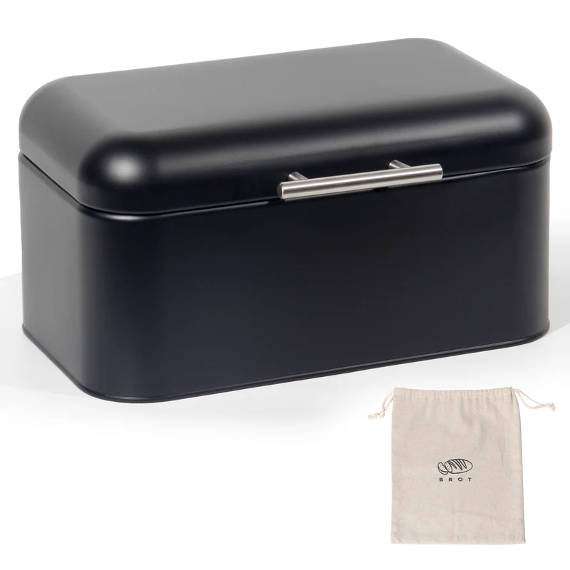 Brotkasten aus Metall, Brot Lange Aufbewahren, Retro Brot Box, Brotaufbewahrungsbox mit Deckel(Schwarz-30cm)