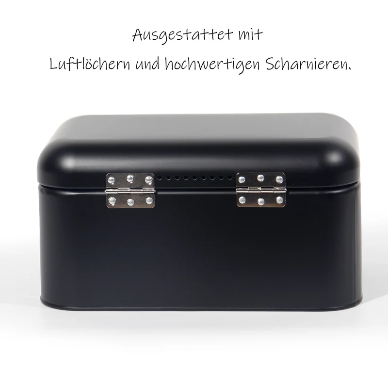Brotkasten aus Metall, Brot Lange Aufbewahren, Retro Brot Box, Brotaufbewahrungsbox mit Deckel(Schwarz-30cm)