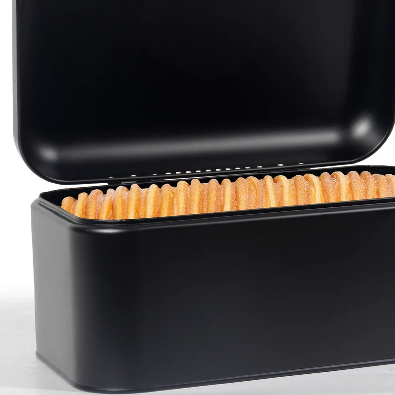 Brotkasten aus Metall, Brot Lange Aufbewahren, Retro Brot Box, Brotaufbewahrungsbox mit Deckel(Schwarz-30cm)