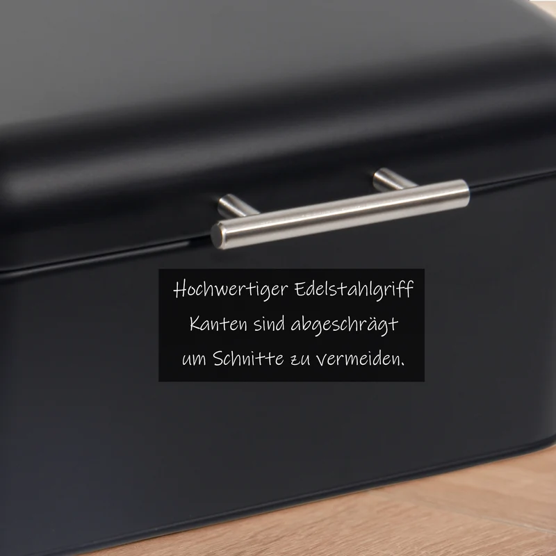 Brotkasten aus Metall, Brot Lange Aufbewahren, Retro Brot Box, Brotaufbewahrungsbox mit Deckel(Schwarz-30cm)