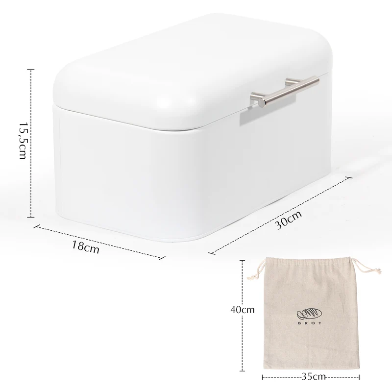 Brotkasten aus Metall, Brot Lange Aufbewahren, Retro Brot Box, Brotaufbewahrungsbox mit Deckel(Weiß-30cm)
