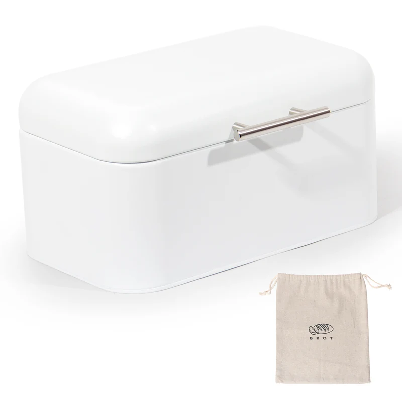 Brotkasten aus Metall, Brot Lange Aufbewahren, Retro Brot Box, Brotaufbewahrungsbox mit Deckel(Weiß-30cm)