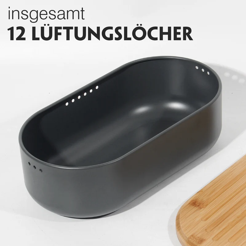 Brotkasten mit Schneidebrett, Brotaufbewahrung mit Deckel, Brotbox aus Metall, Brotbeutel aus Leinen, Bread Box (Grau)