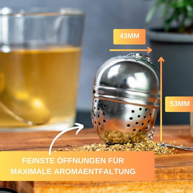 Thiru Teesieb Premium Teeei & Gewürzsieb Edelstahl inkl. Untersetzer