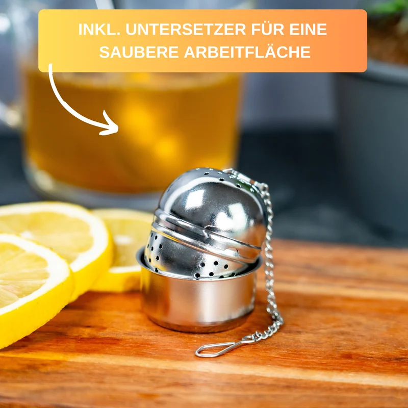 Thiru Teesieb Premium Teeei & Gewürzsieb Edelstahl inkl. Untersetzer