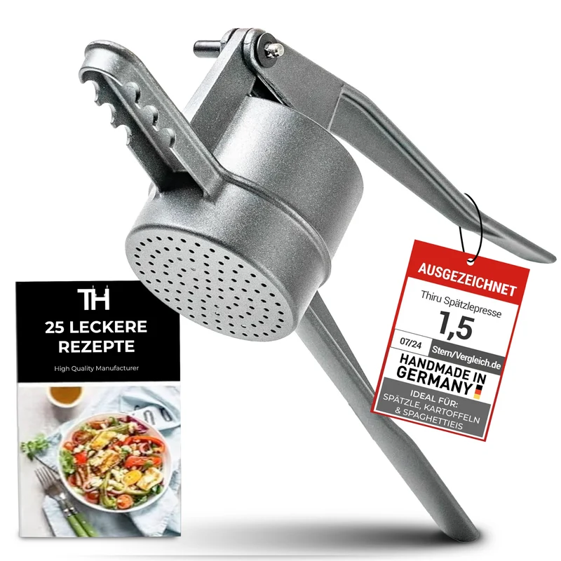 Thiru Spätzlepresse Premium inkl. GRATIS SCHAUMLÖFFEL - Ideal für Spätzle, Kartoffeln, Spagettieis, Säfte