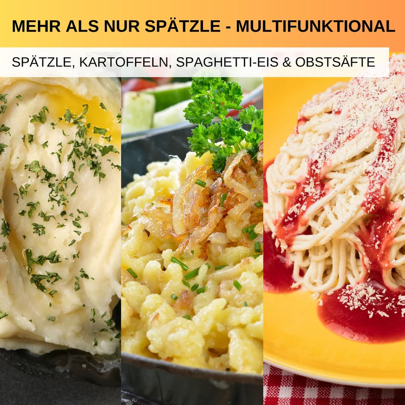 Thiru Spätzlepresse Premium inkl. GRATIS SCHAUMLÖFFEL - Ideal für Spätzle, Kartoffeln, Spagettieis, Säfte