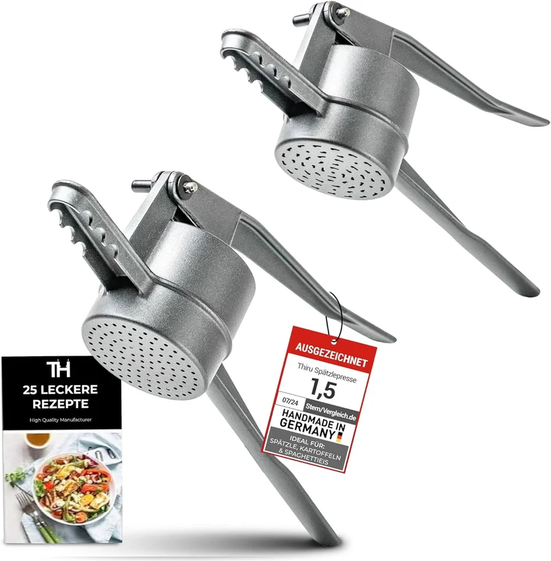 Thiru Spätzlepresse Premium inkl. GRATIS SCHAUMLÖFFEL - Ideal für Spätzle, Kartoffeln, Spagettieis, Säfte