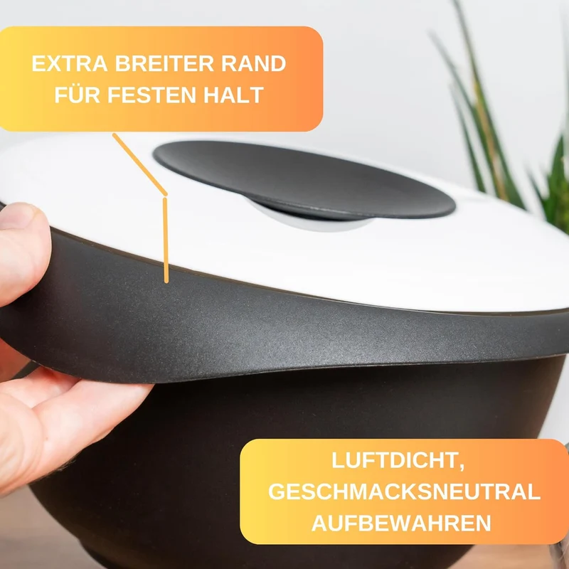Rühr-und Backschüssel - Quirltopf - mit Spritzschutz Deckel - Rutschfest - inkl. 50 Backrezepte - Made in Germany