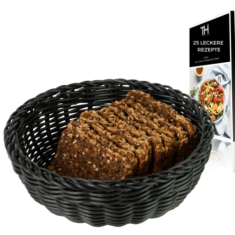 Thiru Brotkorb - handgeflochten modern - Multifunktional als Obstkorb Geschenkkorb Aufbewahrungskorb oder für das Bad - inkl. 25 Brotrezepte