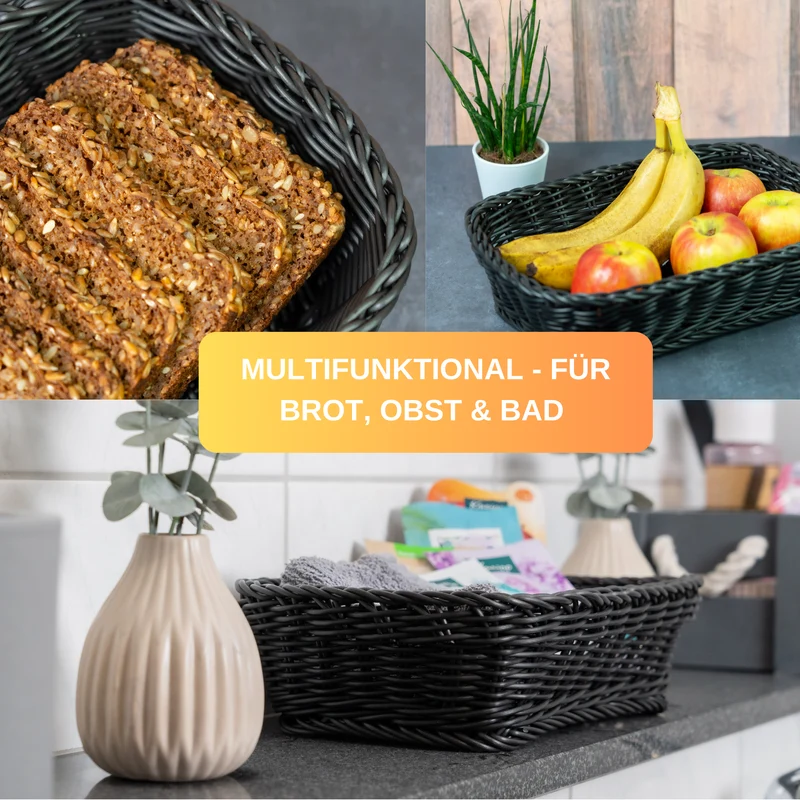 Thiru Brotkorb - handgeflochten modern - Multifunktional als Obstkorb Geschenkkorb Aufbewahrungskorb oder für das Bad - inkl. 25 Brotrezepte
