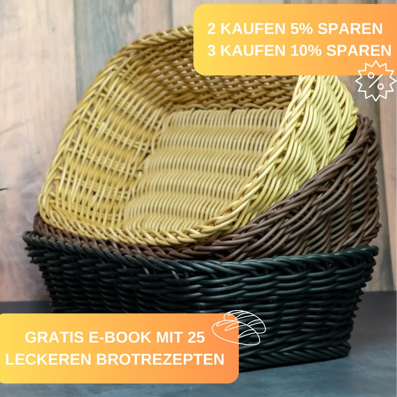 Thiru Brotkorb - handgeflochten modern - Multifunktional als Obstkorb Geschenkkorb Aufbewahrungskorb oder für das Bad - inkl. 25 Brotrezepte
