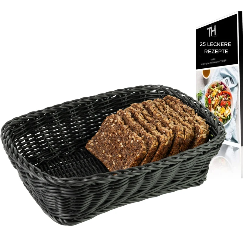 Thiru Brotkorb - handgeflochten modern - Multifunktional als Obstkorb Geschenkkorb Aufbewahrungskorb oder für das Bad - inkl. 25 Brotrezepte