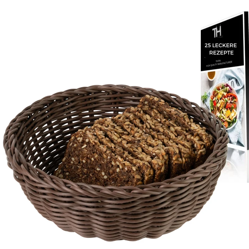 Thiru Brotkorb - handgeflochten modern - Multifunktional als Obstkorb Geschenkkorb Aufbewahrungskorb oder für das Bad - inkl. 25 Brotrezepte