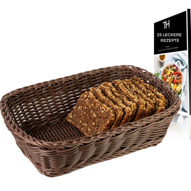 Thiru Brotkorb - handgeflochten modern - Multifunktional als Obstkorb Geschenkkorb Aufbewahrungskorb oder für das Bad - inkl. 25 Brotrezepte