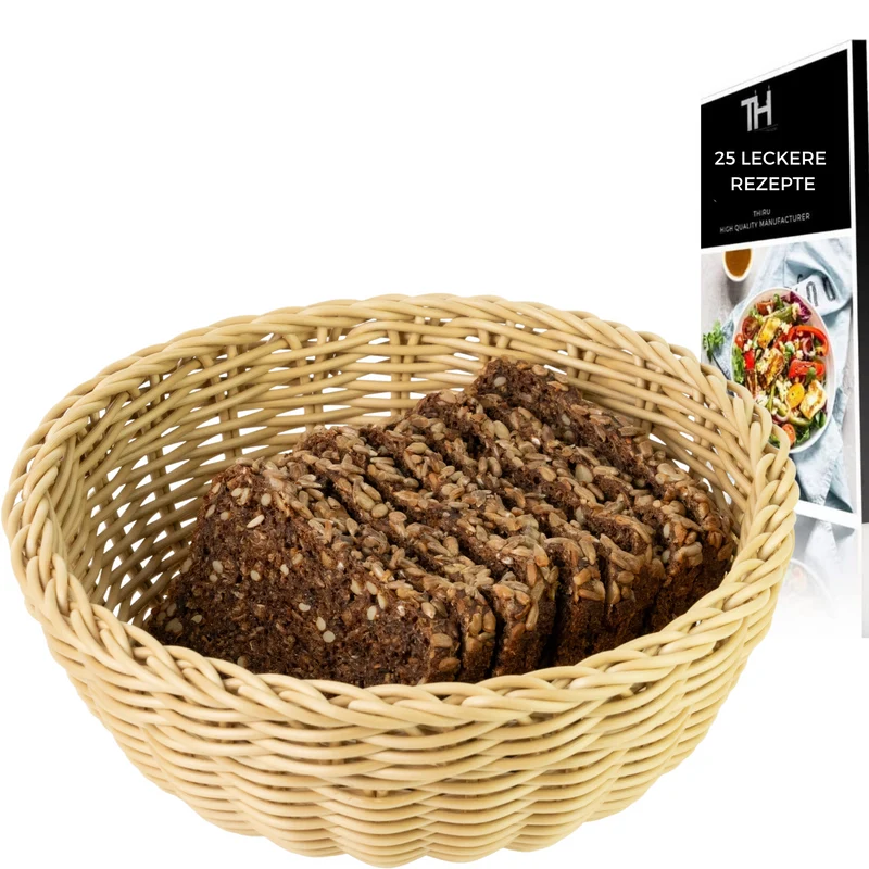 Thiru Brotkorb - handgeflochten modern - Multifunktional als Obstkorb Geschenkkorb Aufbewahrungskorb oder für das Bad - inkl. 25 Brotrezepte