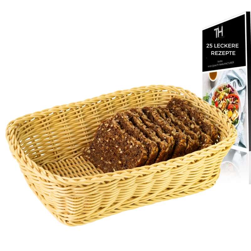 Thiru Brotkorb - handgeflochten modern - Multifunktional als Obstkorb Geschenkkorb Aufbewahrungskorb oder für das Bad - inkl. 25 Brotrezepte