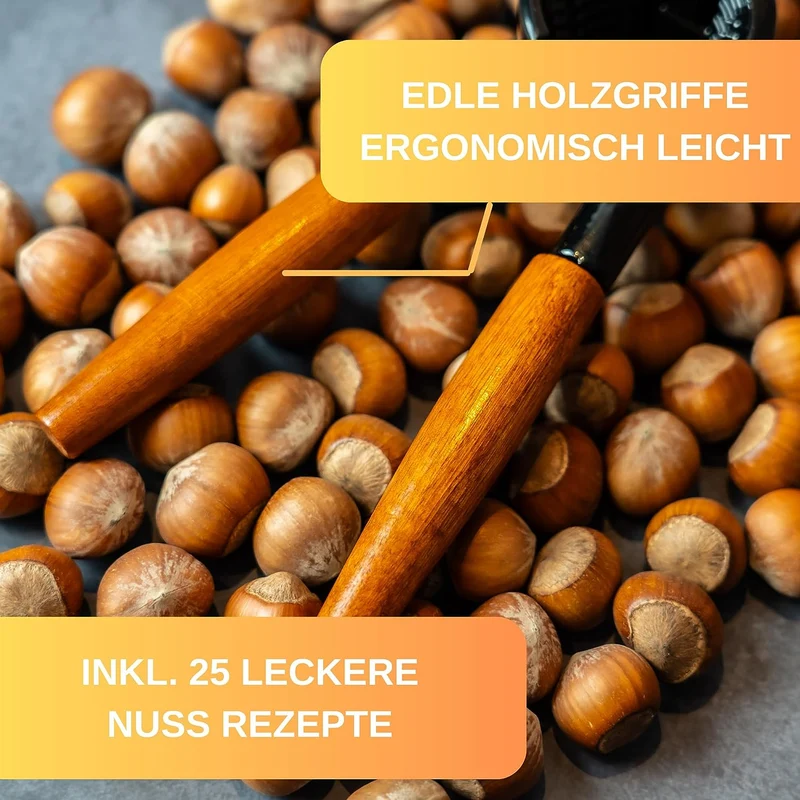 Thiru Nussknacker mit edlem Holzgriff - Ideal für Walnüsse - Knacken ohne Kernzerquetschung - Walnussknacker