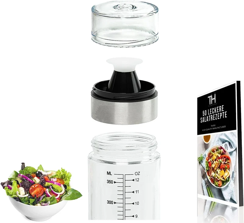 Thiru Dressingshaker - mit Skala - inkl. E-Book mit 25 Dressing Rezepten - auslaufsicher & spülmaschinenfest