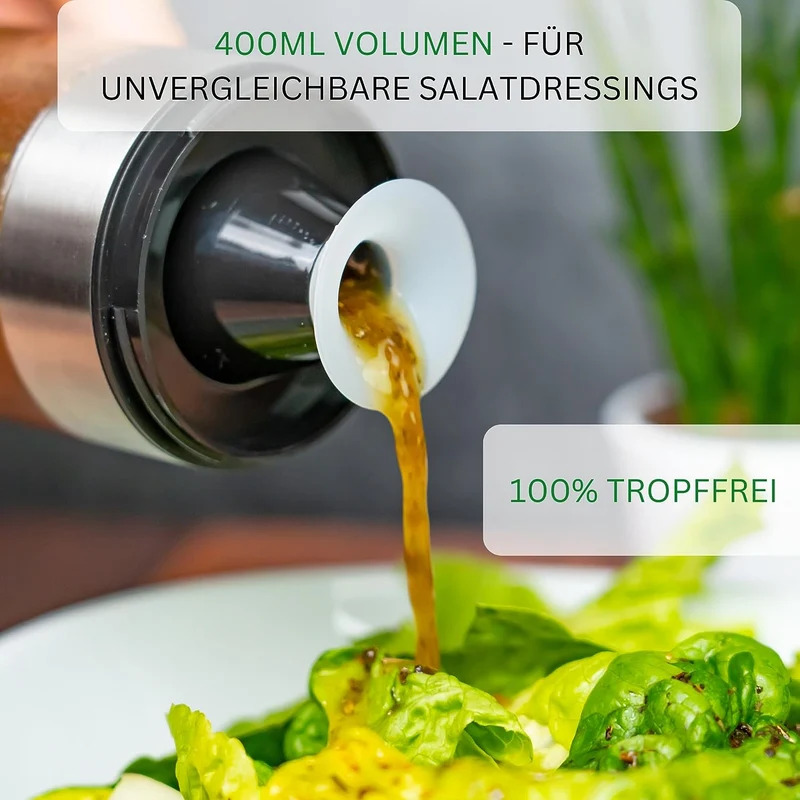 Thiru Dressingshaker - mit Skala - inkl. E-Book mit 25 Dressing Rezepten - auslaufsicher & spülmaschinenfest