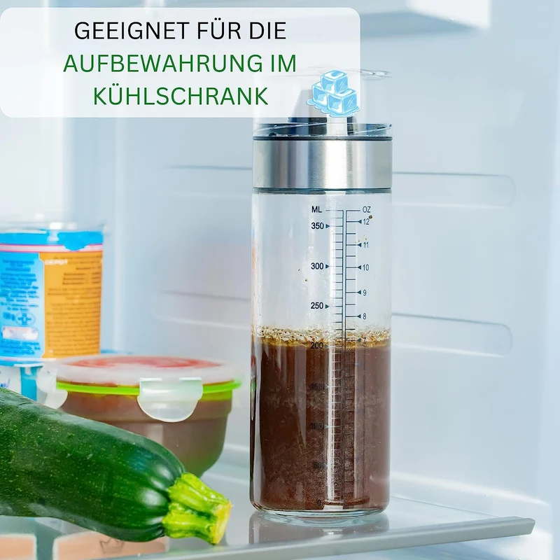 Thiru Dressingshaker - mit Skala - inkl. E-Book mit 25 Dressing Rezepten - auslaufsicher & spülmaschinenfest