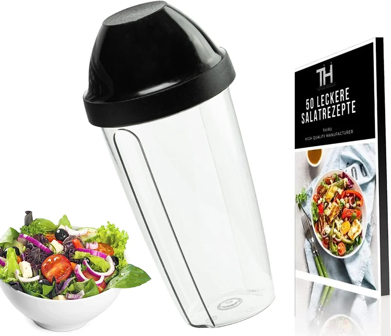 Thiru Dressingshaker - mit Skala - inkl. E-Book mit 25 Dressing Rezepten - auslaufsicher & spülmaschinenfest