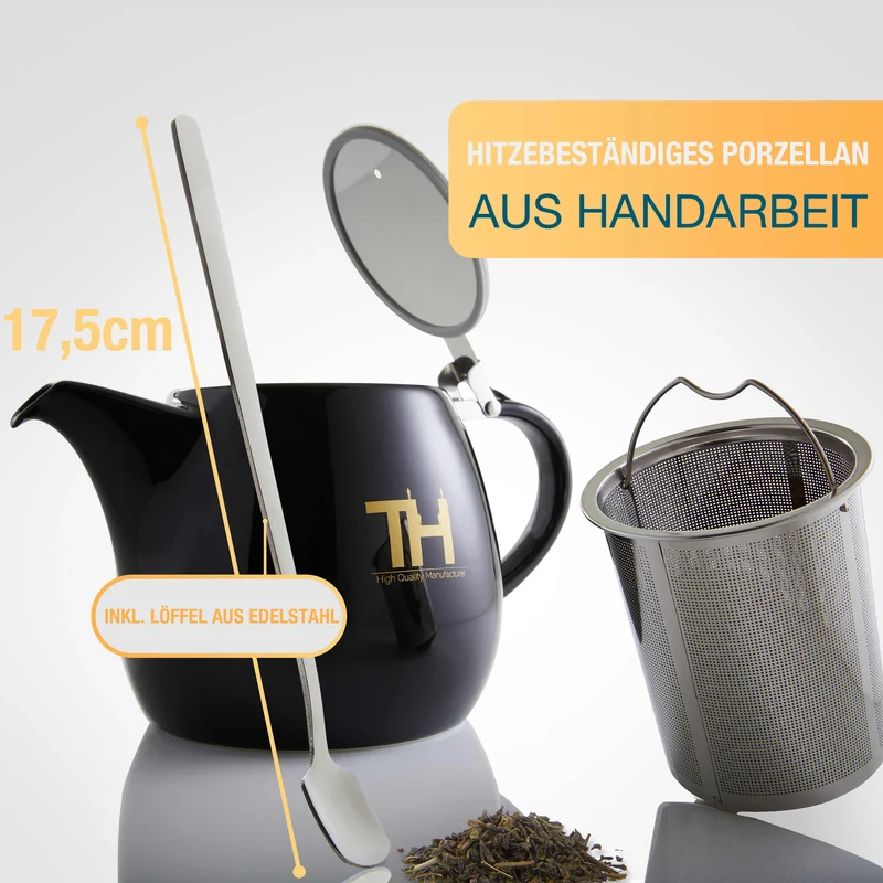 Thiru Teekanne mit Siebeinsatz - 1200ml - Handfertigung - Porzellan