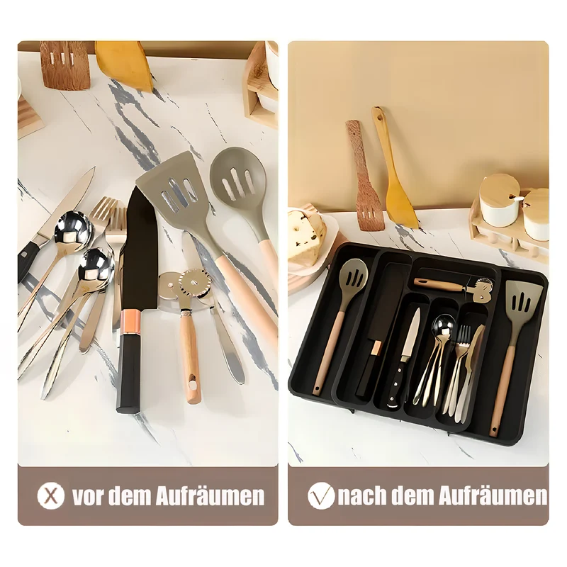Besteckhalter für Schubladen,(28-47,5CM) Verstellbarer Besteckeinsatz, Schubladen organizer küche
