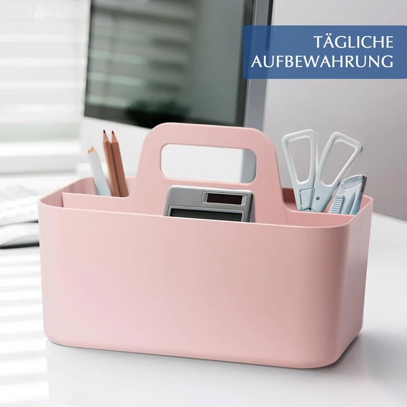 Korb Organizer mit Griff, Kunststoffkorb, Reinigungskorb, Bastelkorb, Schreibtischkorb, Aufbewahrung für stifte, bad, schminktisch, Bastelsachen, Nähutensilien15,5T x 25B x 17H cm