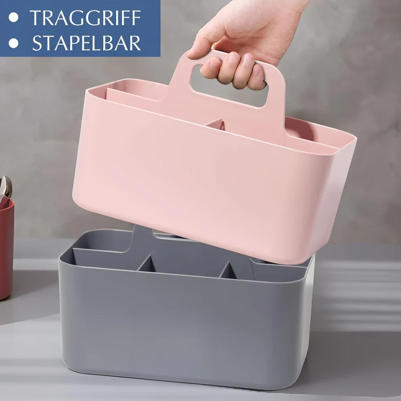 Korb Organizer mit Griff, Kunststoffkorb, Reinigungskorb, Bastelkorb, Schreibtischkorb, Aufbewahrung für stifte, bad, schminktisch, Bastelsachen, Nähutensilien15,5T x 25B x 17H cm