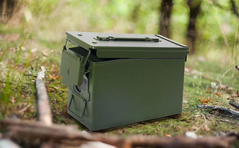 Munitionskiste Abschließbar, US Ammo Box, Patronenbox, Aufbewahrungsbox für Lithiumbatterien, Armeegrün