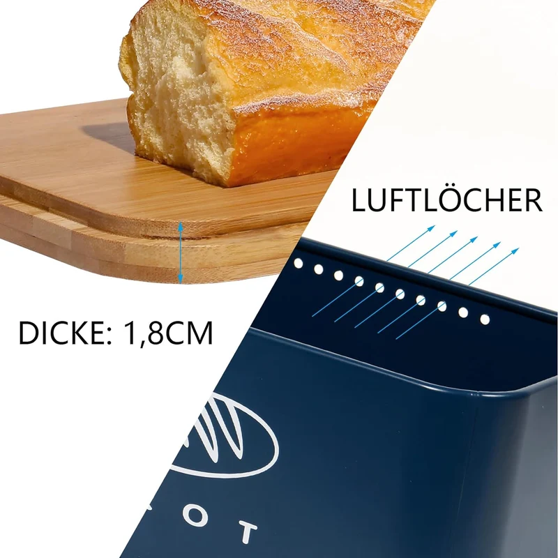 Brotbox mit Deckel, Großer Knäckebrot Box aus Metall, Brotaufbewahrungsbox , Brot,Kekse Lange Aufbewahren und Trocken Halten(Dunkelblau-30cm)