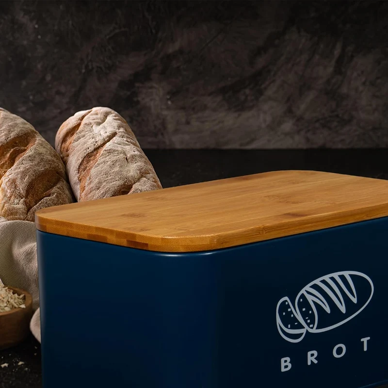 Brotbox mit Deckel, Großer Knäckebrot Box aus Metall, Brotaufbewahrungsbox , Brot,Kekse Lange Aufbewahren und Trocken Halten(Dunkelblau-30cm)