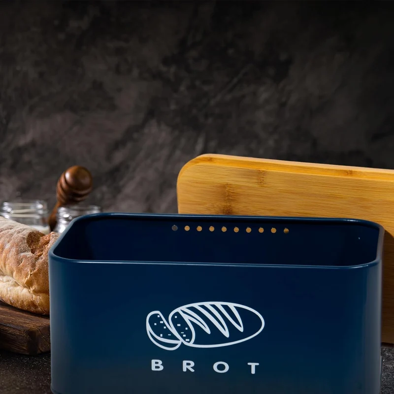Brotbox mit Deckel, Großer Knäckebrot Box aus Metall, Brotaufbewahrungsbox , Brot,Kekse Lange Aufbewahren und Trocken Halten(Dunkelblau-30cm)