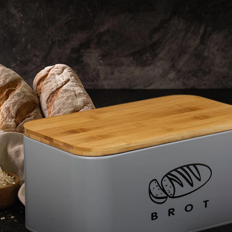 Brotbox mit Deckel, Großer Knäckebrot Box aus Metall, Brotaufbewahrungsbox , Brot,Kekse Lange Aufbewahren und Trocken Halten( Grau-30cm)