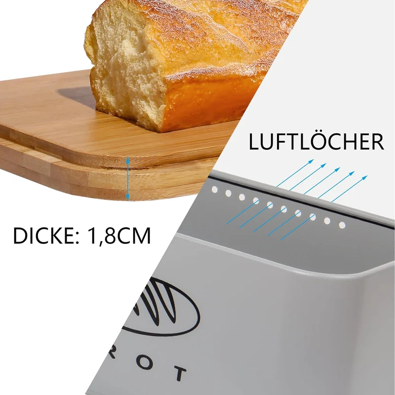 Brotbox mit Deckel, Großer Knäckebrot Box aus Metall, Brotaufbewahrungsbox , Brot,Kekse Lange Aufbewahren und Trocken Halten( Grau-30cm)
