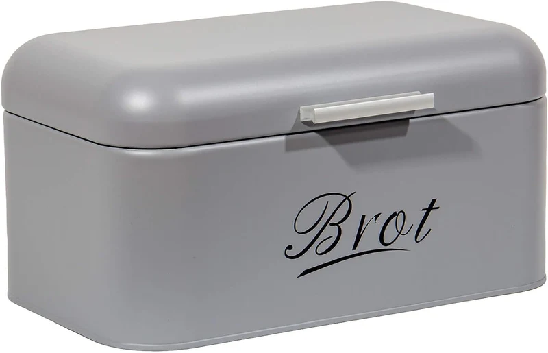 Brotbox mit Deckel, Großer Knäckebrot Box aus Metall, Brot und Kekse Lange Aufbewahren und Trocken Halten, Retro Design 31cm*19cm*16cm (Grau)
