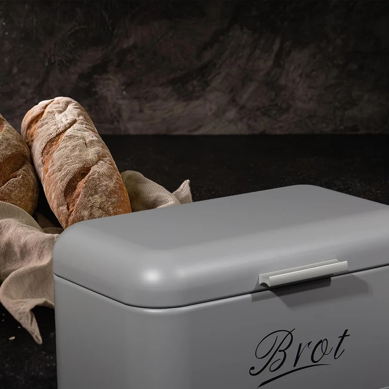 Brotbox mit Deckel, Großer Knäckebrot Box aus Metall, Brot und Kekse Lange Aufbewahren und Trocken Halten, Retro Design 31cm*19cm*16cm (Grau)