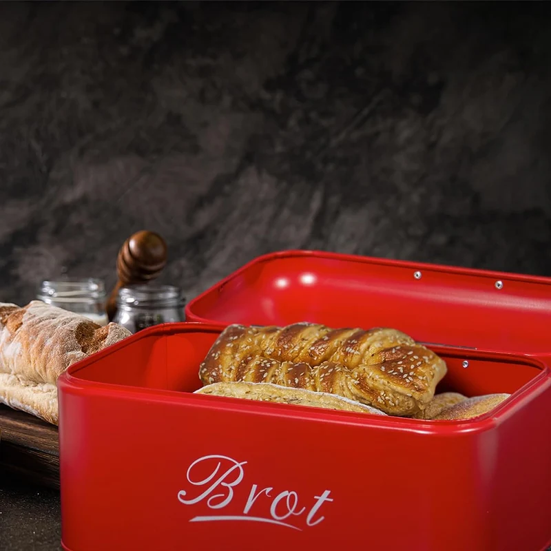 Brotkasten mit Deckel, Großer Knäckebrot Box aus Metall, Brot und Kekse Lange Aufbewahren und Trocken Halten, Retro Design (31cm)