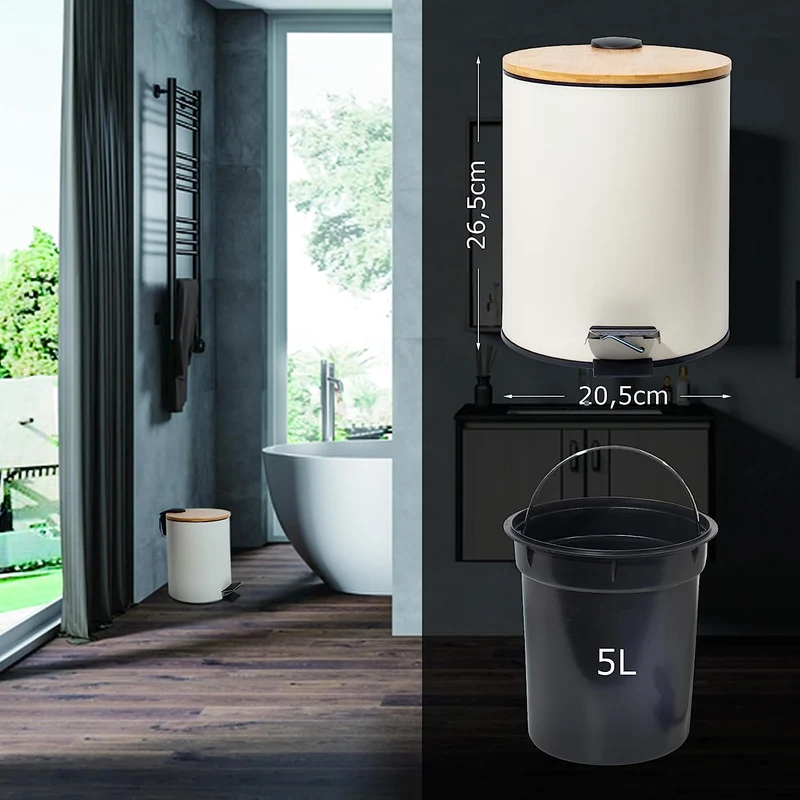 5L Kosmetikeimer Metall, Badezimmer Mülleimer mit deckel, Mülleimer Bad mit Absenkautomatik (Soft Close)