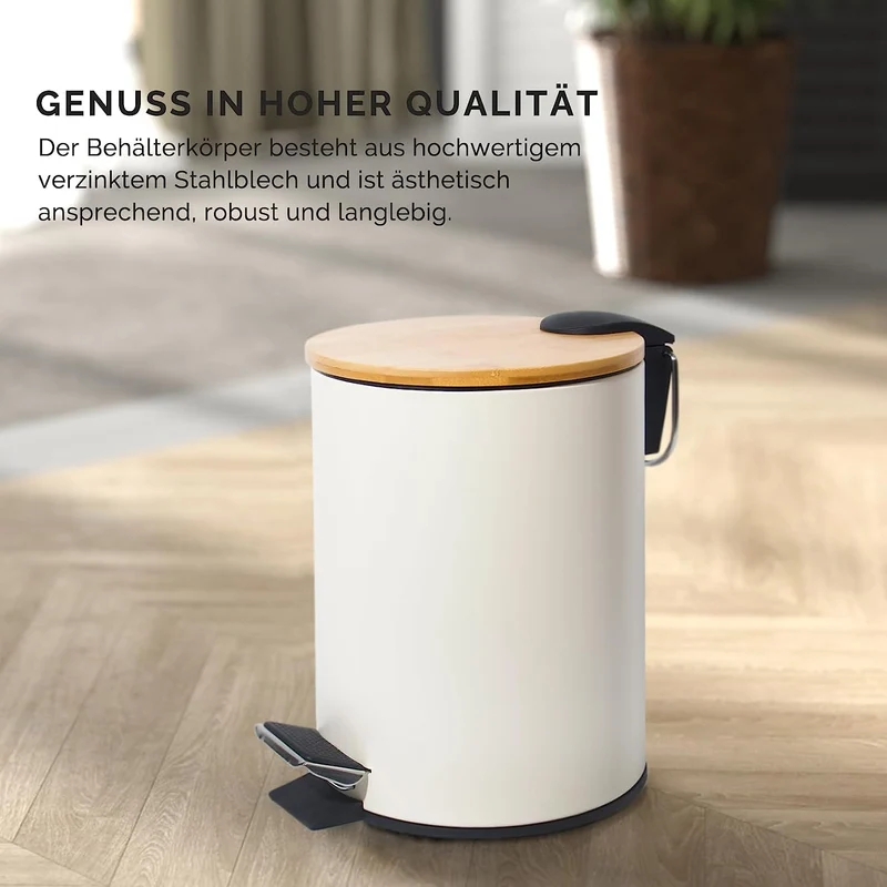 5L Kosmetikeimer Metall, Badezimmer Mülleimer mit deckel, Mülleimer Bad mit Absenkautomatik (Soft Close)