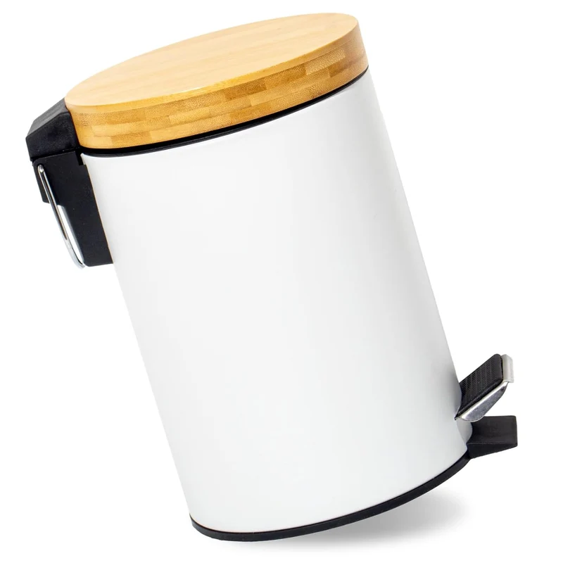 5L Mülleimer Bad mit Holzdeckel, Kosmetikeimer mit Absenkautomatik (Soft Close), Badezimmer eimer, Abfalleimer Bad