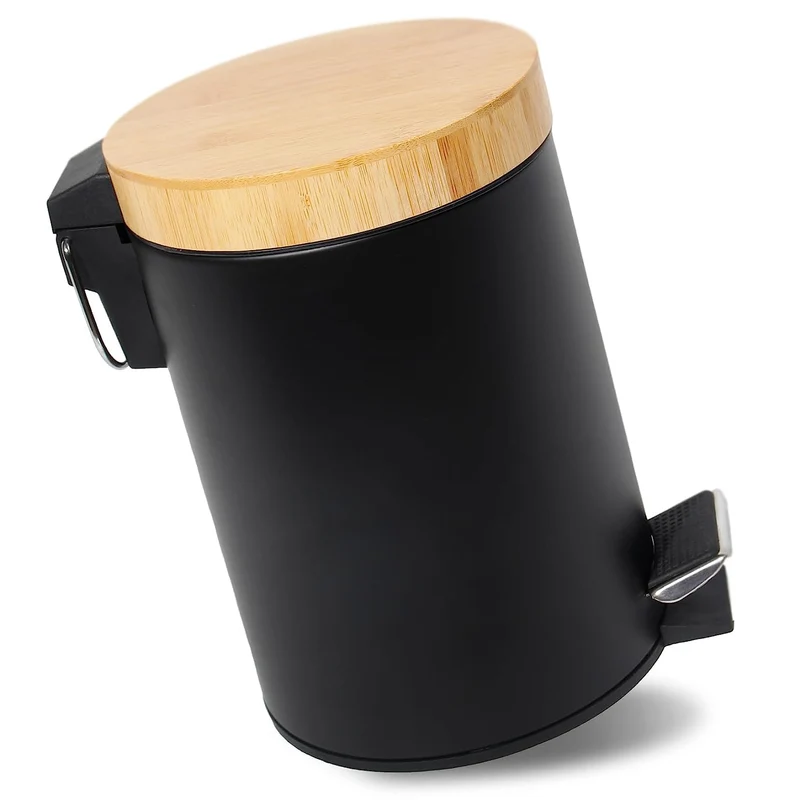 Mülleimer Bad mit Holzdeckel, Kosmetikeimer mit Absenkautomatik (Soft Close), Badezimmer eimer, Abfalleimer Bad ( 3L)