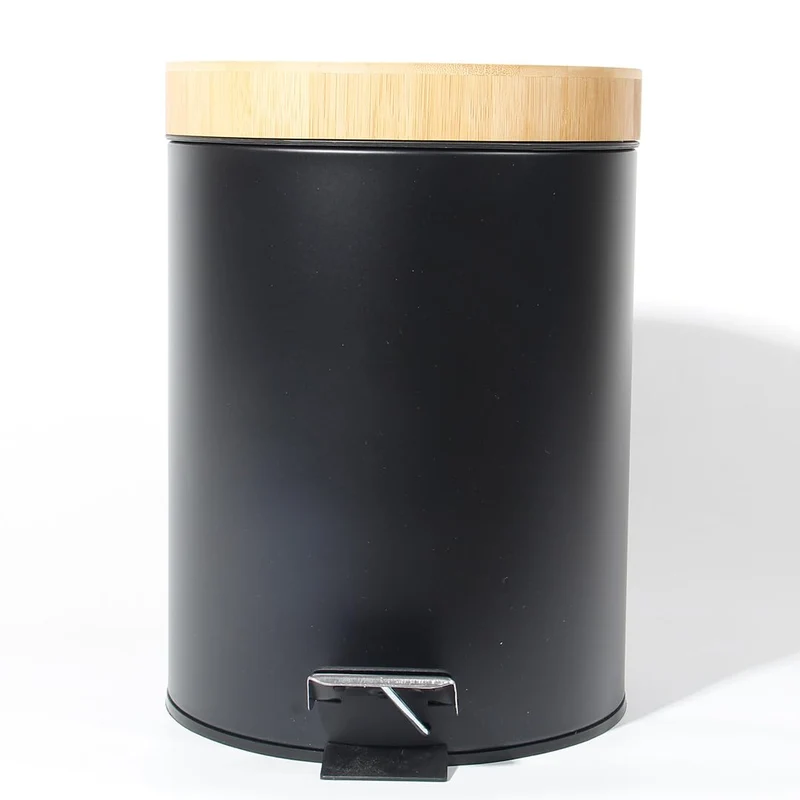 Mülleimer Bad mit Holzdeckel, Kosmetikeimer mit Absenkautomatik (Soft Close), Badezimmer eimer, Abfalleimer Bad ( 3L)