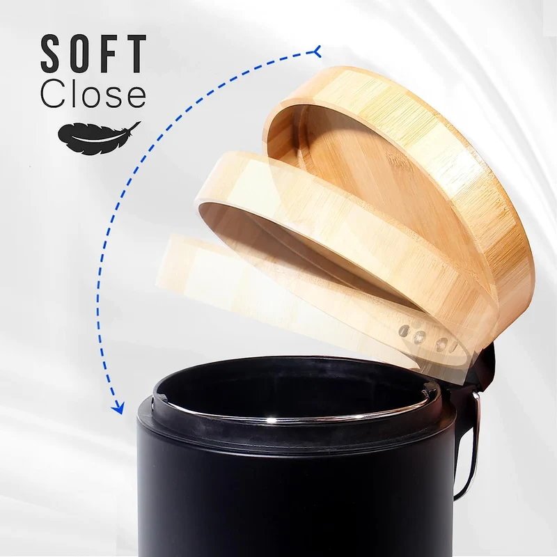 Mülleimer Bad mit Holzdeckel, Kosmetikeimer mit Absenkautomatik (Soft Close), Badezimmer eimer, Abfalleimer Bad ( 3L)